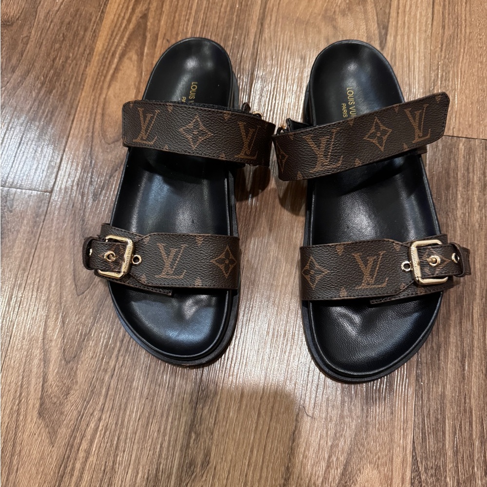 Louis Vuitton Brown Monogram Buckle Sandals